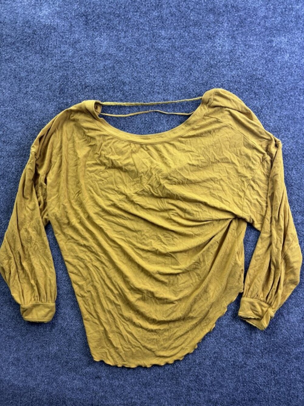 Free People Blouse Womens Small‎ Yellow Cowl Neck Long Sleeve Tunic Stretch Top